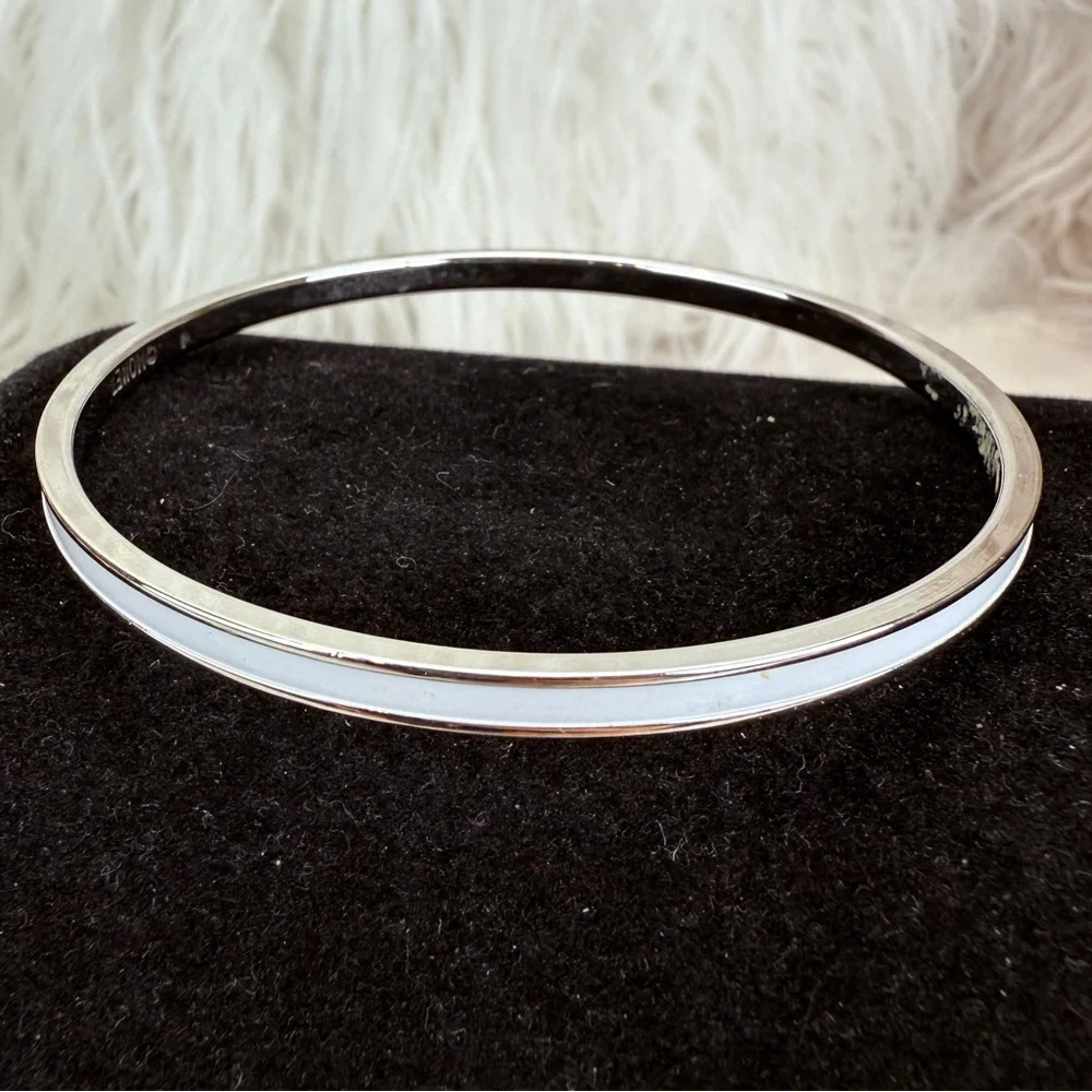 Elegant Silvertone White Thin Delicate Stacking Bangle Bracelet